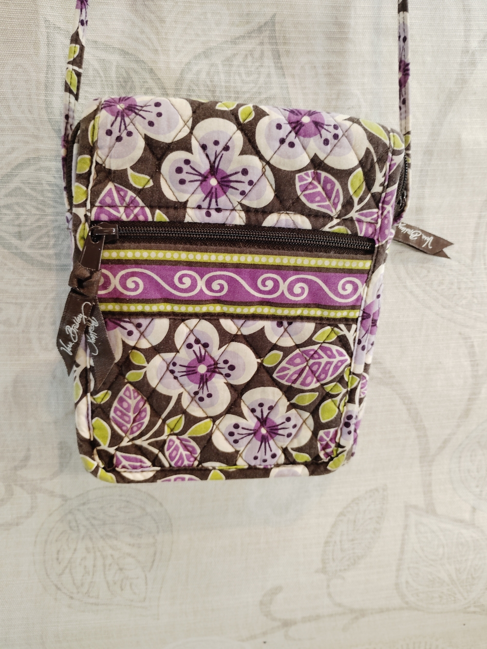 Vera Bradley Purple Floral Quilted Crossbody with Green Accents